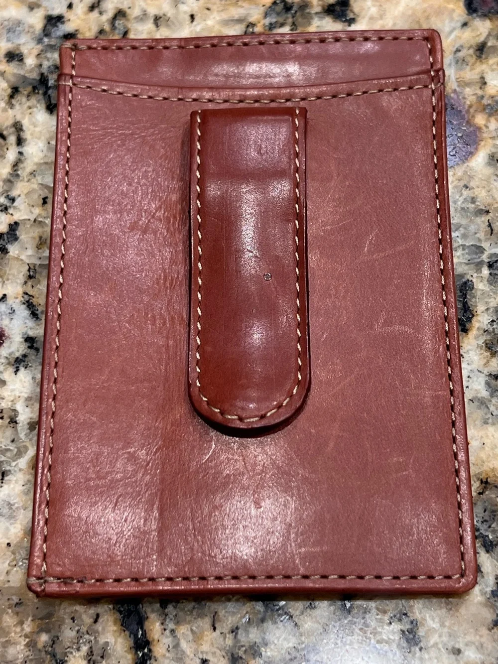 Neiman Marcus Brown Leather Money Clip Card ID Holder Slim Wallet EDC Travel LUX